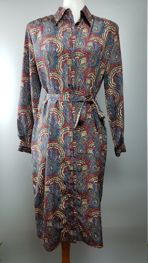 Schraeder Dress Print 80s Shirt Style Dress Vintage Dress 1980s Geometric Print Shift Button Front Shirt Dress Size 14P XL