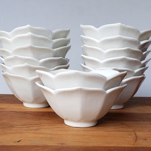 Vintage white porcelain lotus bowls rice dessert salad, multiple sizes Asian decor, 1970s dinner party