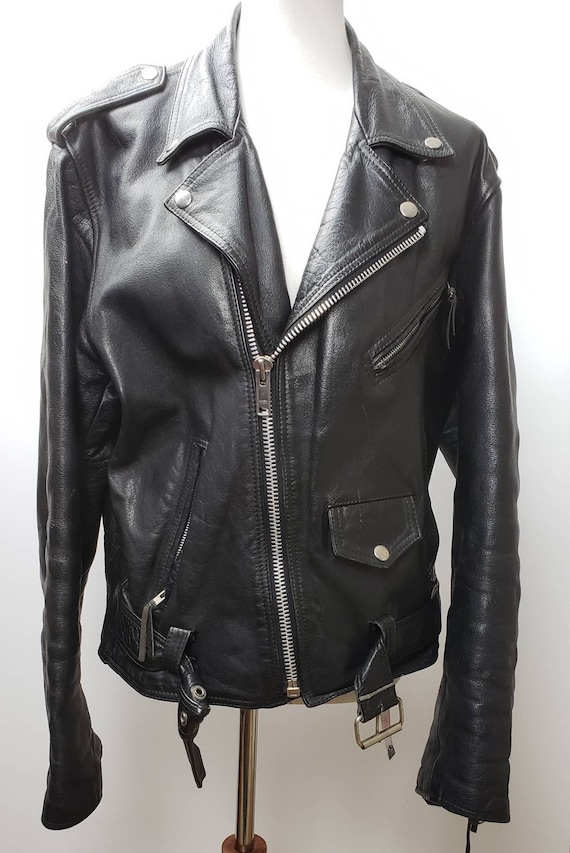 Classic black leather motorcycle jacket sz 40 1980