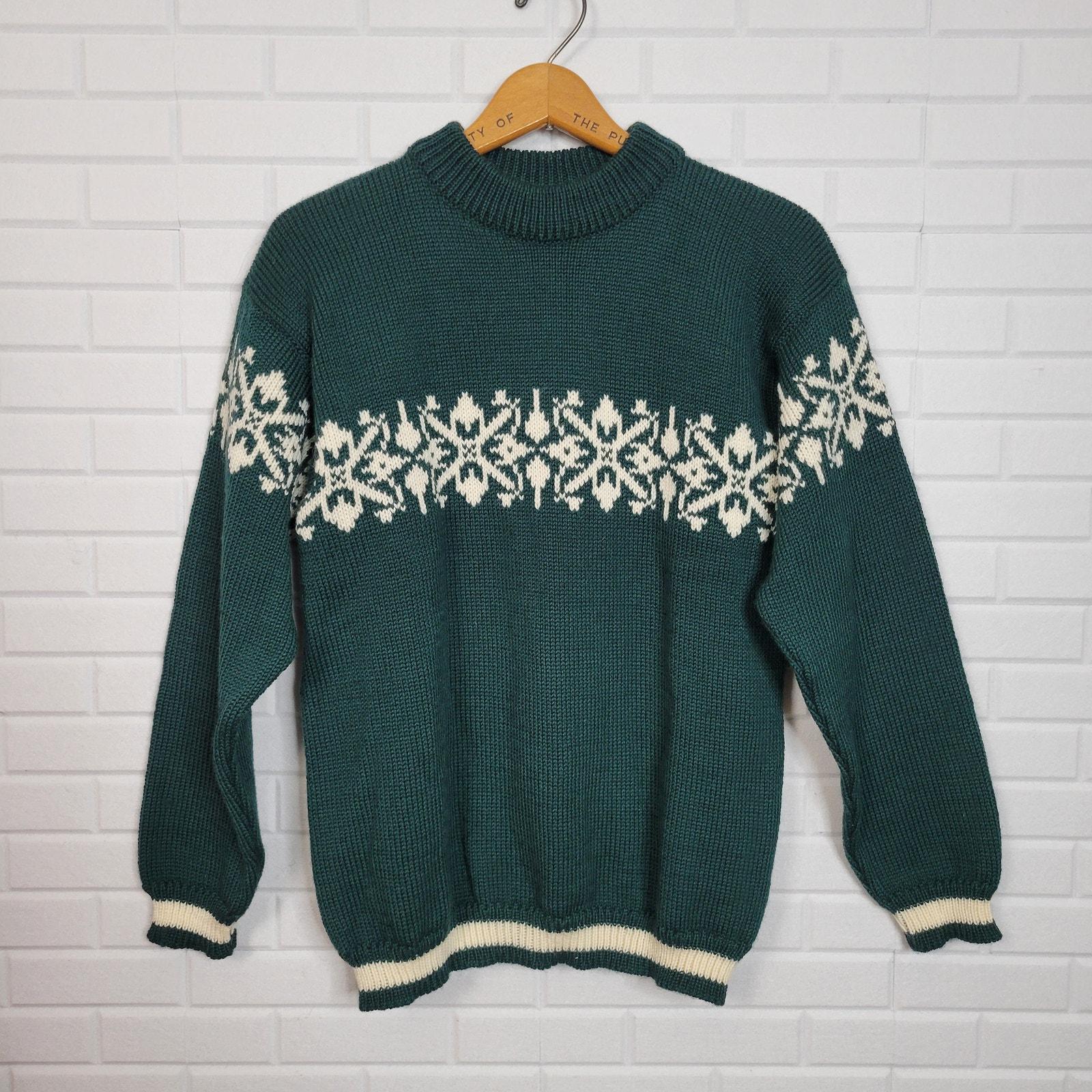 Pull Dale Of Norway Pure Laine Col Rond - Noir/rouge Brodé - Taille L Vintage