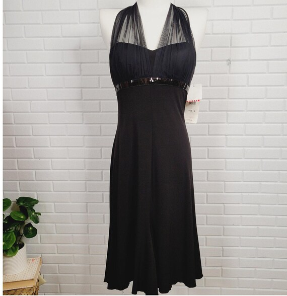 Y2K Blondie Nites mesh halter empire waist party dress Black stretch poly size 3 Y2K Blondie Nites mesh halter empire waist party dress Black stretch poly size 3