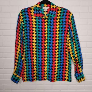 Blusa de seda Adrianna Papell talla 4, con botones delanteros, estilo maximalista y brillante, para oficina imagen 2