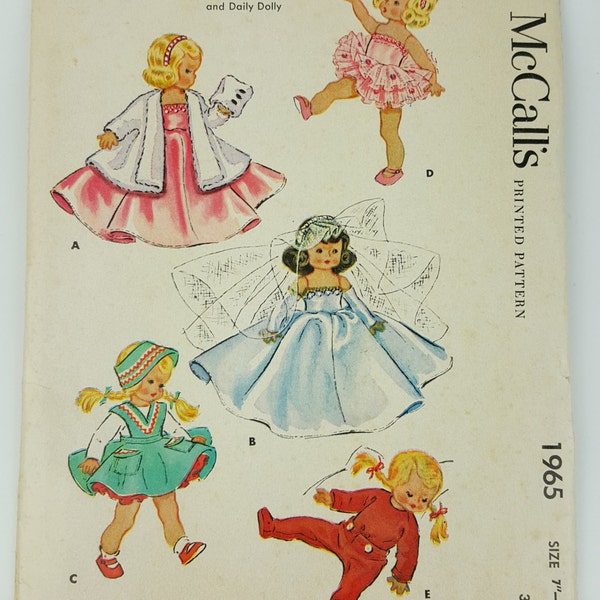 Vintage 1955 McCall's 1965 7-8 inch doll wardrobe pattern wedding dress tutu pajamas coat