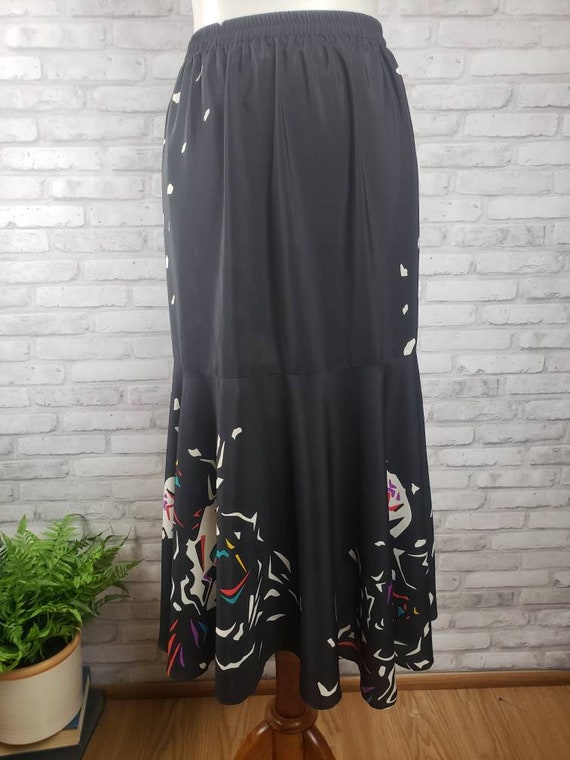 1980s Memphis Style Trumpet Skirt: Abstract Floral, Size 8