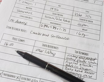 Vintage Seller Inventory Intake Sheet: Etsy & Ebay (Digital Download)