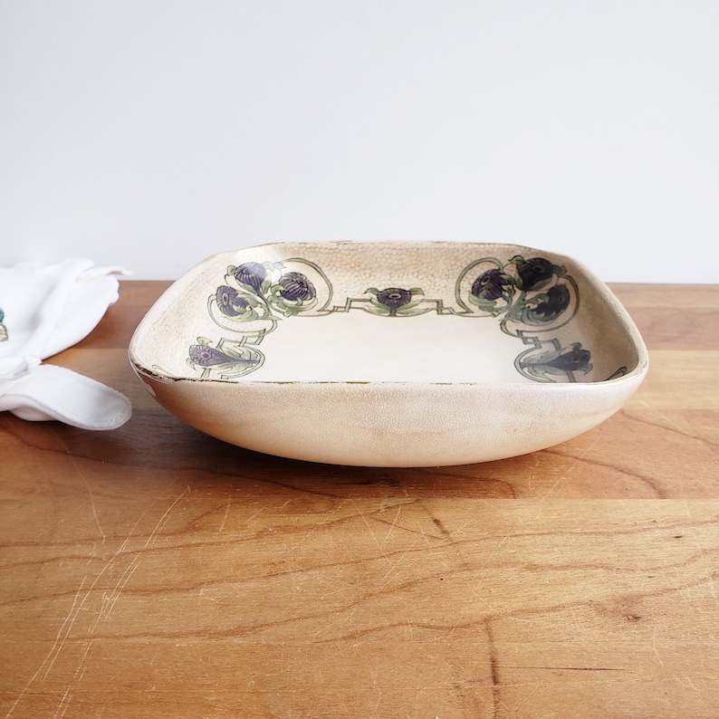 antique arts and crafts floral candy dish Art Nouveau hand painted porcelain vintage shabby decor ceramic trinket ring dish