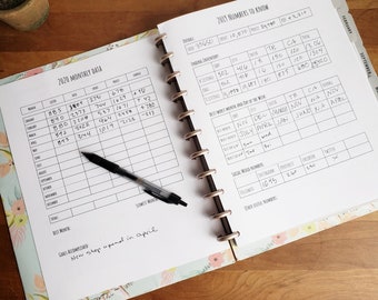 Online shop planner, annual statistics and ballpark financials 2-page spread, organizational tool printable for Etsy and Ebay sellers