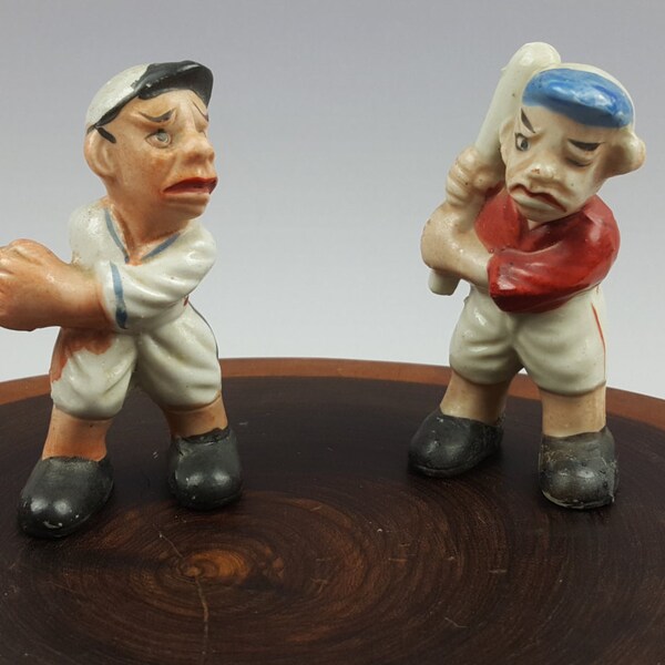 Vintage ugly baseball player figurines pitcher and batter made in Japan