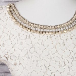 Anthropologie Tabitha Sz Mały koronkowy i dzianinowy top z perłowym kołnierzykiem, romantyczny, elegancki zdjęcie 3