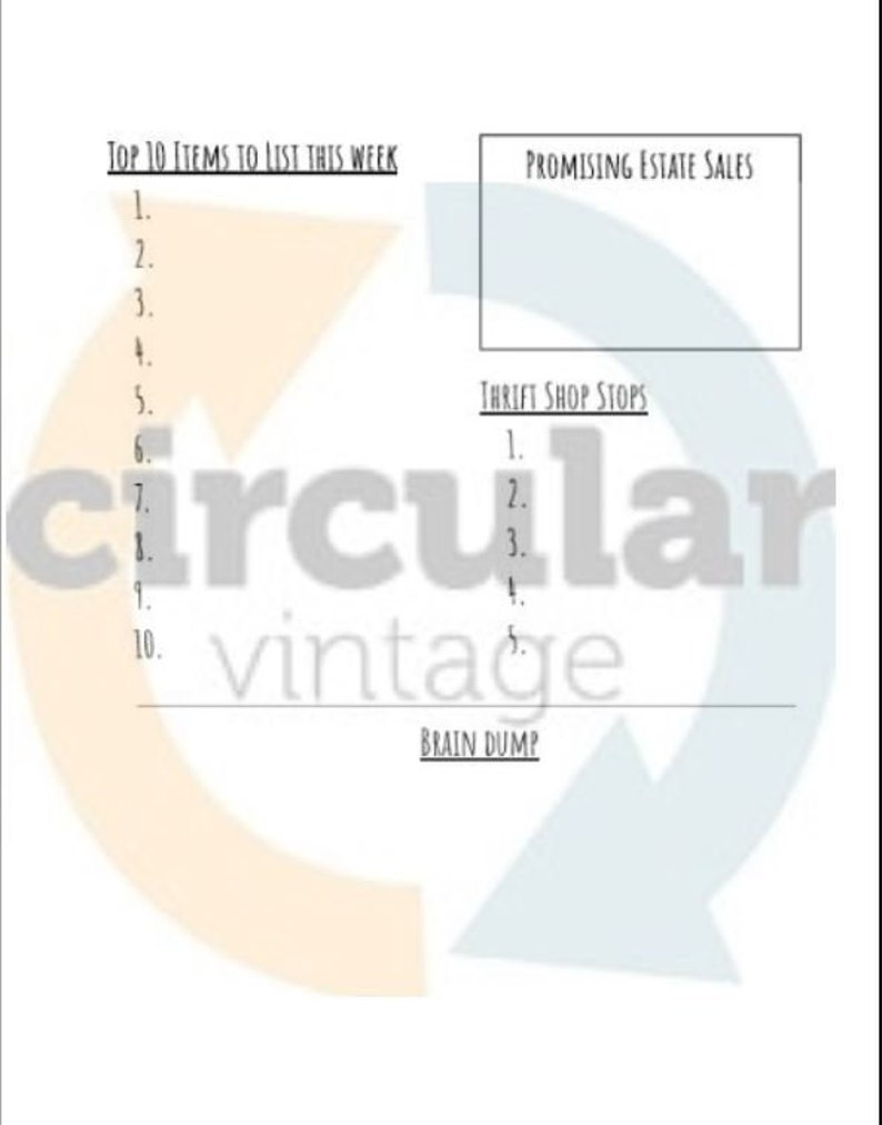 Vintage reseller planner, weekly page spread, organizational tool printable, Etsy sellers, Ebay sellers image 4
