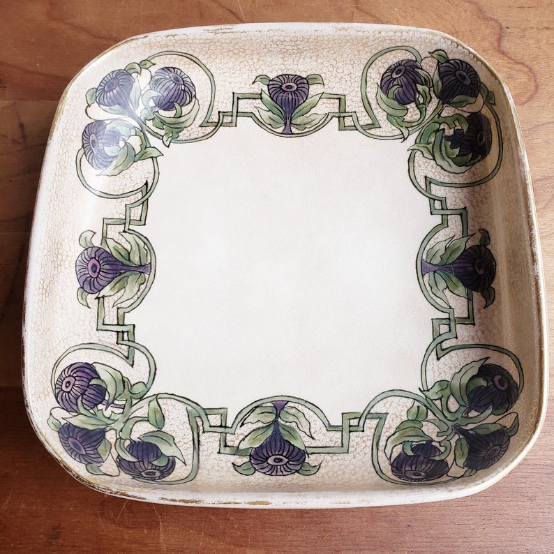 antique arts and crafts floral candy dish Art Nouveau hand painted porcelain vintage shabby decor ceramic trinket ring dish