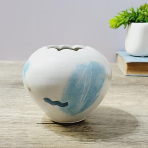 Studio ceramic stoneware vase, seagulls and clouds design, 3.5 inch, handmade art pottery, hand thrown pottery, clay vessel