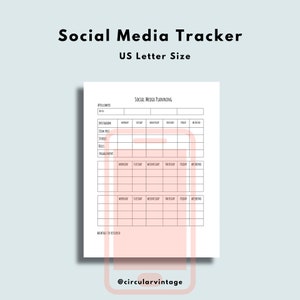 Puede incluir: Planificador de redes sociales imprimible con un esquema de color rosa y blanco. El planificador incluye secciones para seguidores, Instagram, publicaciones de art&iacute;culos, historias, me gusta, participaci&oacute;n y un horario semanal. El texto "Planificaci&oacute;n de redes sociales" est&aacute; en la parte superior de la p&aacute;gina.
