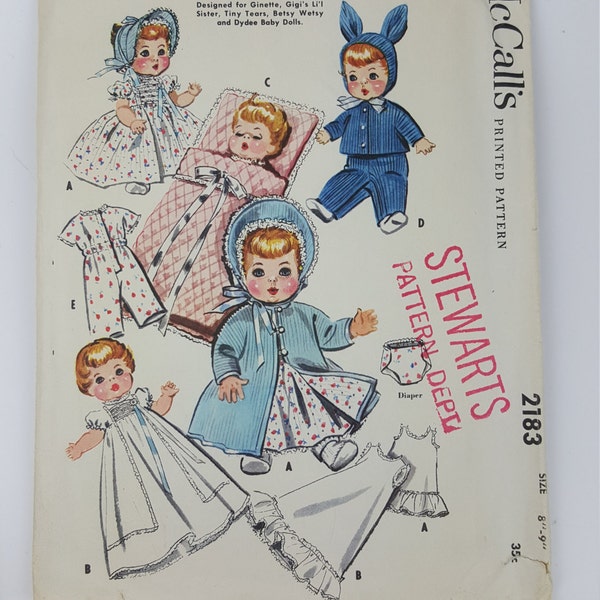 Vintage 1957 McCall's 2183 8-9 inch baby doll wardrobe pattern Ginette Tiny Tears Betsy Wetsy