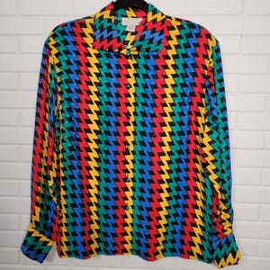 Blusa de seda Adrianna Papell talla 4, con botones delanteros, estilo maximalista y brillante, para oficina imagen 8