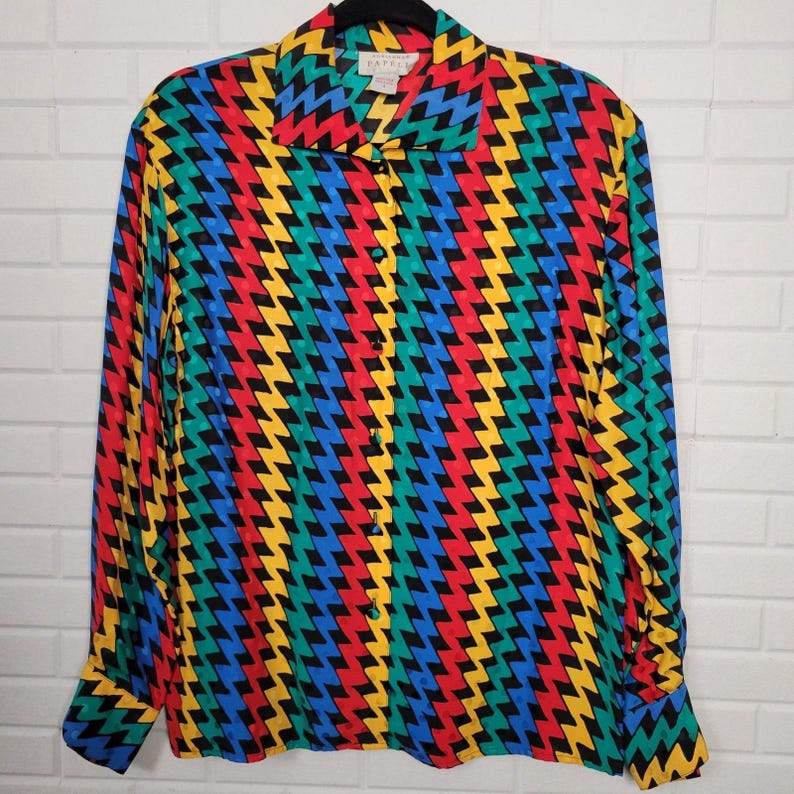 Blusa de seda Adrianna Papell talla 4, con botones delanteros, estilo maximalista y brillante, para oficina imagen 8