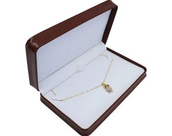 Necklace Box - Brown Embossed Leatherette - Luxury Quality