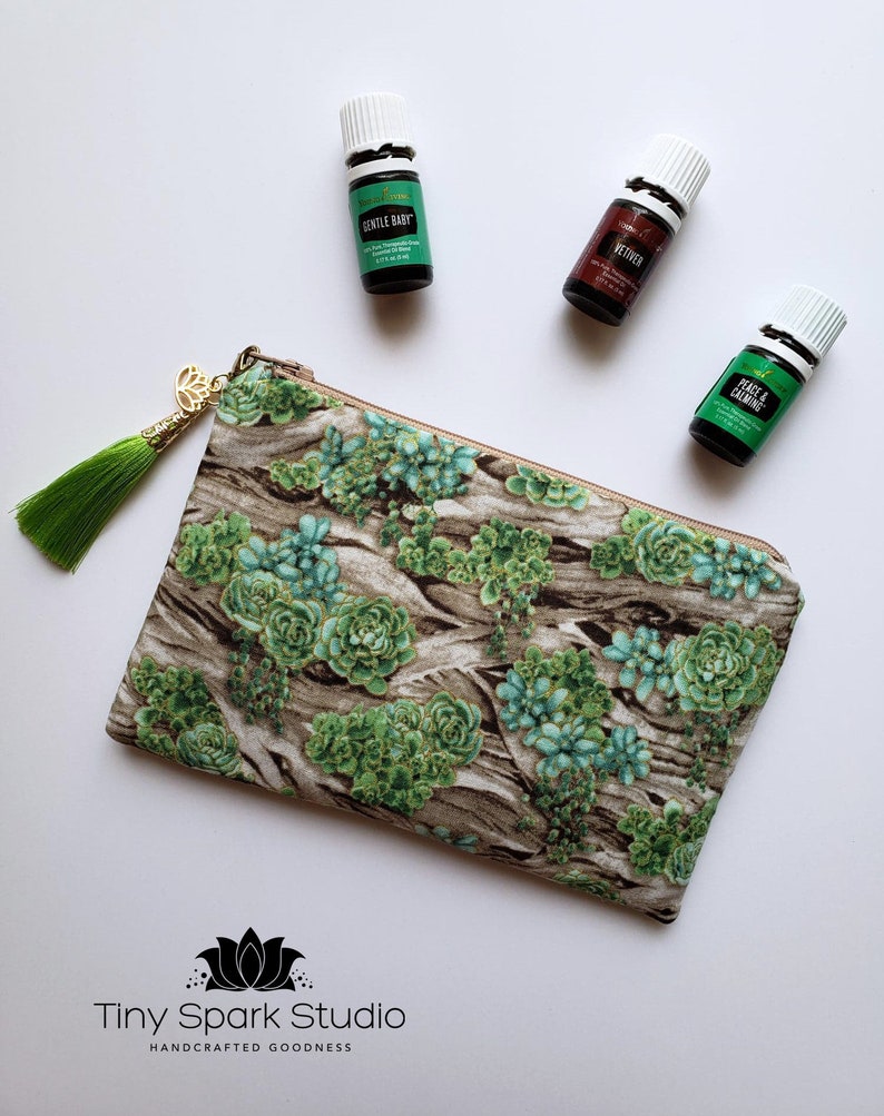 Succulent Wood Essential Oils Tassel Bag Zip Pouch Travel Etsy