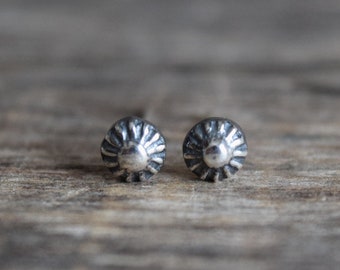 Rustic Silver Studs, Simple Small Post Earrings, Dainty Studs, Oxidized Silver