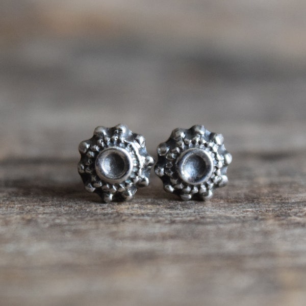 Dainty Silver Studs, Ethnic Style Post Earrings, Recycled Silver, Tiny Studs, Vintage Style