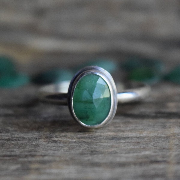 NEW STONES! Natural Emerald Ring, May Birthstone, Choose Your Stone, Sterling Silver