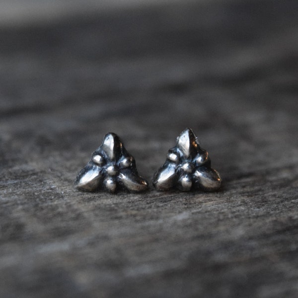 Tiny Silver Studs, Gothic Style Triangle Stud Earrings, Oxidized Silver