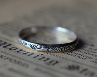 Sunrise Sunset Ring, Stamped Stacking Ring, Sterling Silver, Celestial Ring