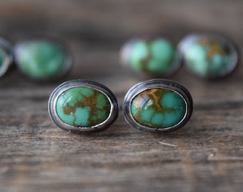 Choose Your Pair Sterling Silver Green Turquoise Stud Earrings, Genuine Turquoise