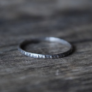 Skinny Patterned Stacking Ring, Very Thin Silver Band, Snake Skin Texture, Dotted Stacker