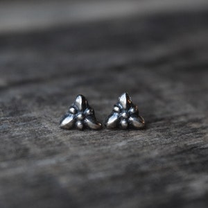 Tiny Silver Studs, Gothic Style Triangle Stud Earrings, Oxidized Silver