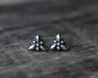 Tiny Silver Studs, Gothic Style Triangle Stud Earrings, Oxidized Silver
