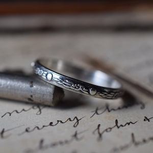 Thin Silver Ring, Edwardian Style Silver Ring Band, Floral Design