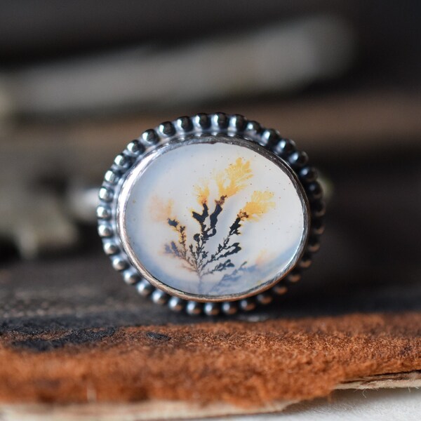Simple Dendritic Agate Everyday Ring, Sterling Silver, Size 6 3/4