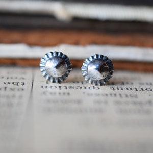 Rustic Sterling Silver Stud Earrings, Tiny Suns, Celestial Earrings, Oxidized Silver