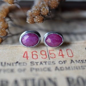 RESTOCKED Choose Your Pair, Small Ruby Stud Earrings, Sterling Silver, July Birthstone Earrings