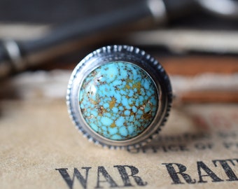 Turquoise Mountain Turquoise Ring, Natural American Turquoise, Sterling Silver, Size 8