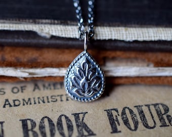 Rustic Sterling Silver Lotus Necklace on Rolo Chain