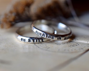 Stamped Affirmation Ring, Sterling Silver, Inspirational Jewelry, Meditation Ring, Anxiety Jewelry, Quote Ring