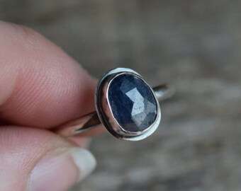Natural Blue Sapphire Ring Alternative Engagement Ring Rustic Blue Sapphire Ring Sterling Silver Sapphire Jewelry