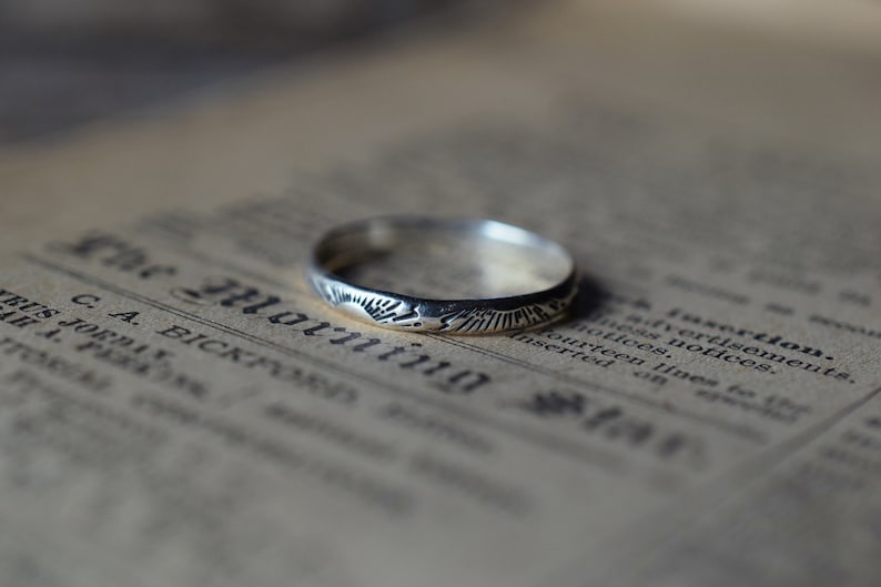 Sunrise Sunset Ring, Stamped Stacking Ring, Sterling Silver, Celestial Ring