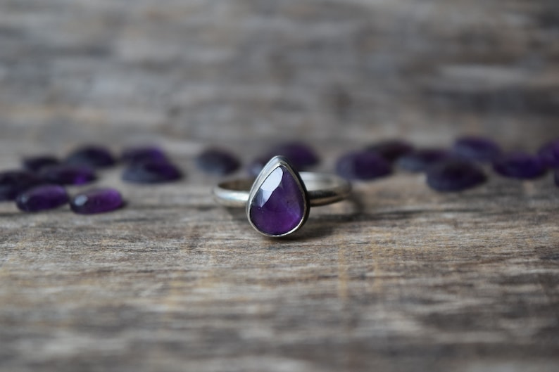 Sterling Silver Gemstone Ring February Birthstone Ring Rose Cut Amethyst Ring Made to Order Choose Your Stone