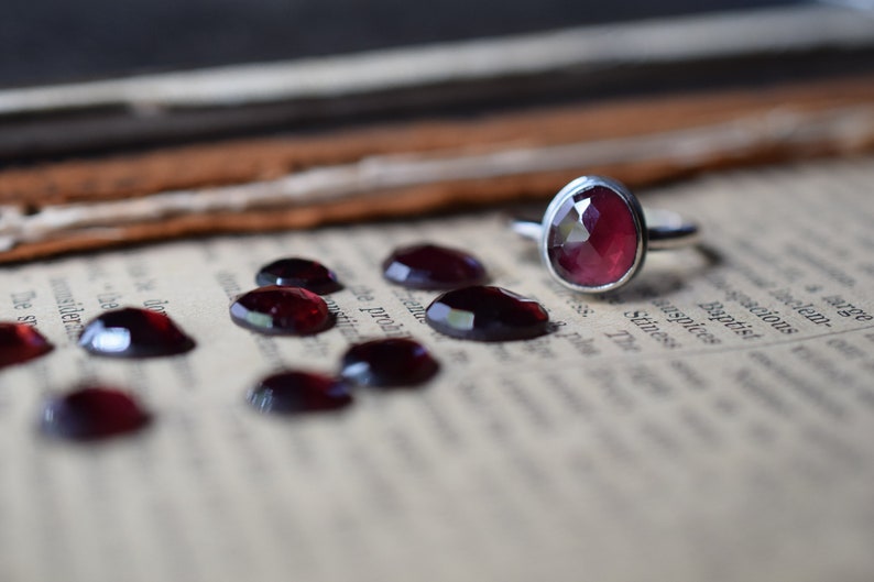 New Stones Choose Your Stone, Sterling Silver Garnet Ring, Rose Cut Stones, January Birthstone image 6