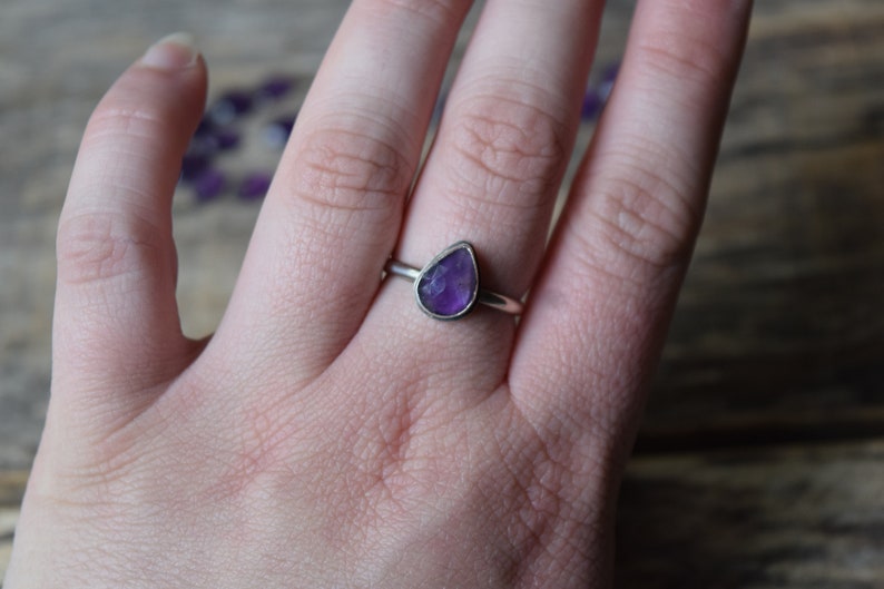 Sterling Silver Gemstone Ring February Birthstone Ring Rose Cut Amethyst Ring Made to Order Choose Your Stone