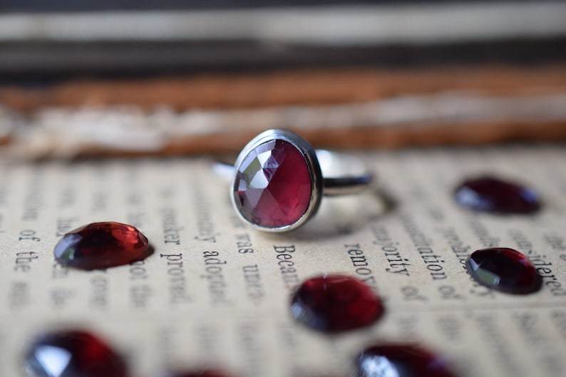 New Stones Choose Your Stone, Sterling Silver Garnet Ring, Rose Cut Stones, January Birthstone image 7