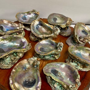Hand painted,oyster shell,trinket dish,shell sculpture,shell decor,ring dish,oyster,Mother’s Day gift,bridesmaid gift ,beachy,coastal,unique