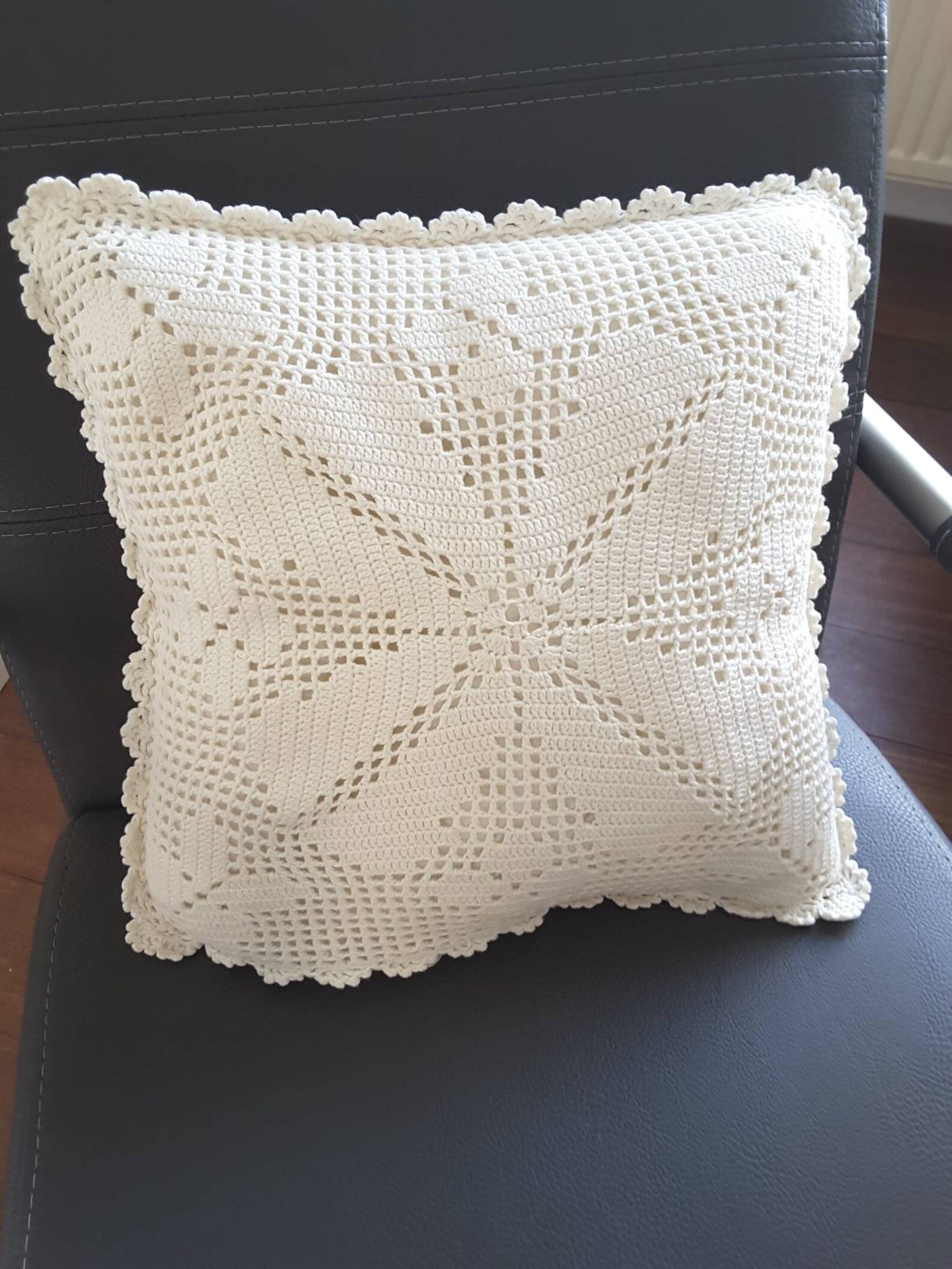Vintage decorative crocheted white pillow cover made of Etsy