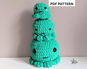 Patrón de Pulpo a Crochet / SOLO PATRÓN descarga PDF / Lindo Pulpo Amigurumi a Crochet / 3 Tamaños de Pulpo