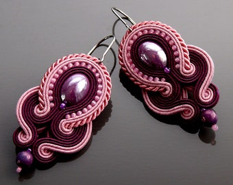 Orecchini Soutache viola-rosa.