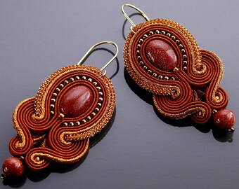 Orecchini Soutache marrone oro antico.