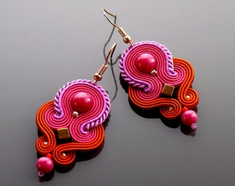 MINI orange fuchsia Soutache earrings.